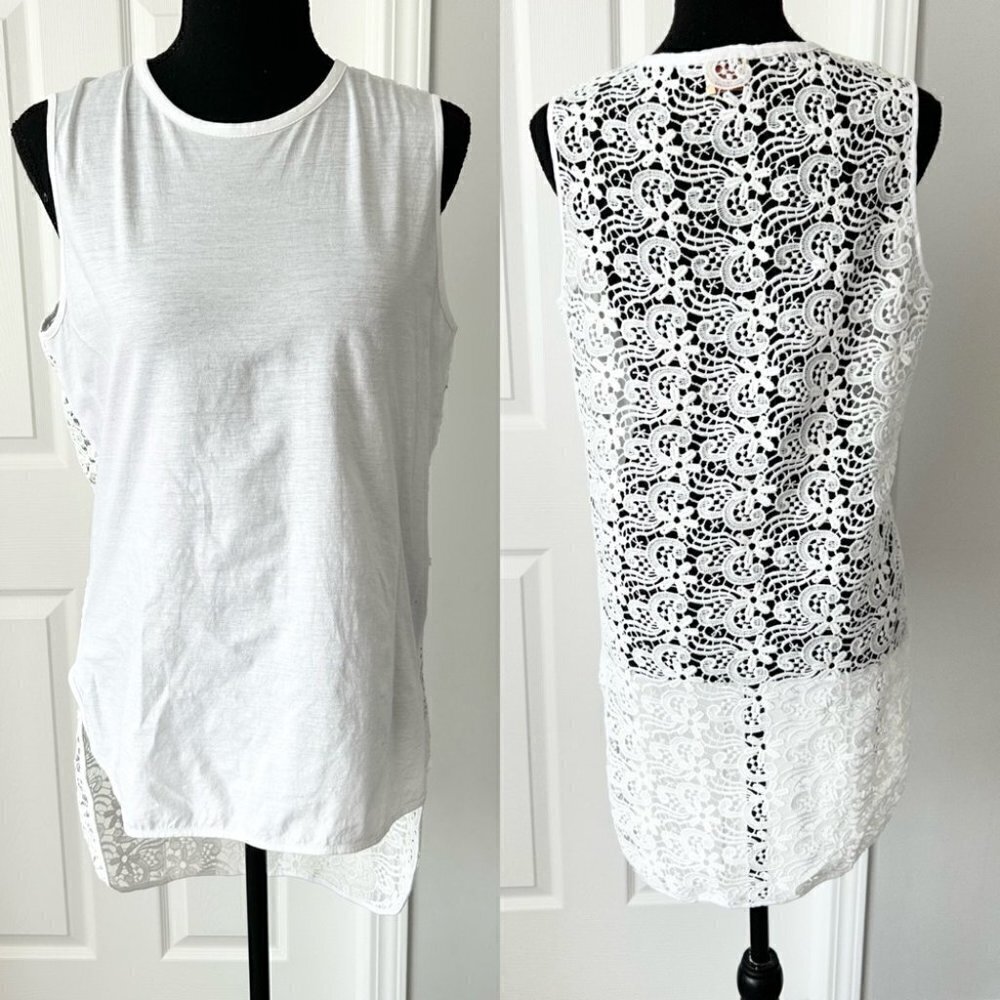 Torn By Ronny Kobo Lace Back High Low Hem Sleeveless Top